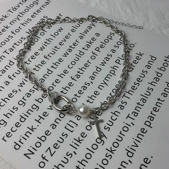 Cross Pearl Silver Chain Necklace - Picture 9 of 11
